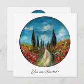 CYPERBOMEN EN POPPIËNTEN IN TUSCANY, rood blauw Kaart (Voorkant / Achterkant)