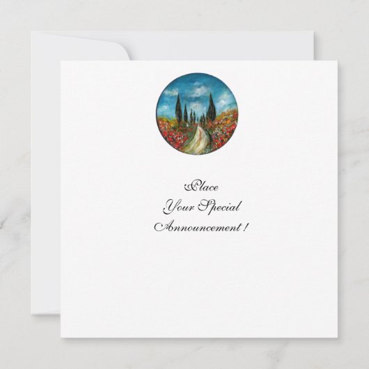 CYPERBOMEN EN POPPIËNTEN IN TUSCANY, rood blauw Kaart (Achterkant)