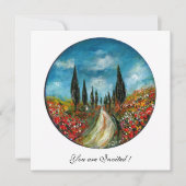 CYPERBOMEN EN POPPIËNTEN IN TUSCANY, rood blauw Kaart (Voorkant)