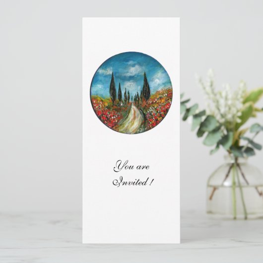 CYPERBOMEN EN POPPIËNTEN IN TUSCANY, rood blauw Kaart (Staand voorkant)