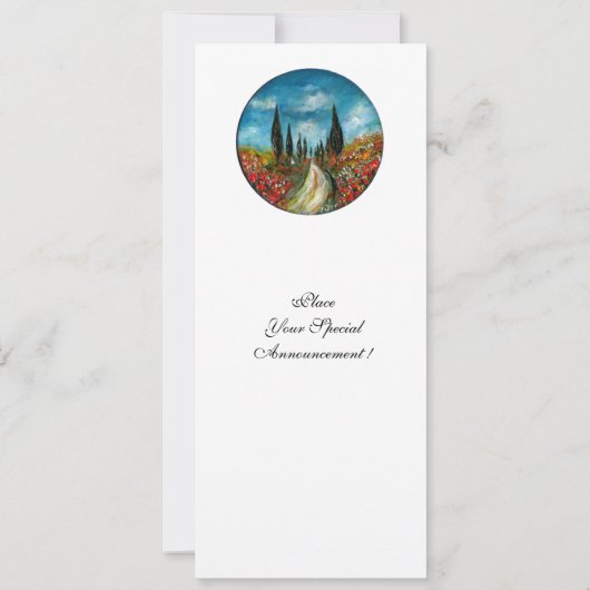 CYPERBOMEN EN POPPIËNTEN IN TUSCANY, rood blauw Kaart (Achterkant)