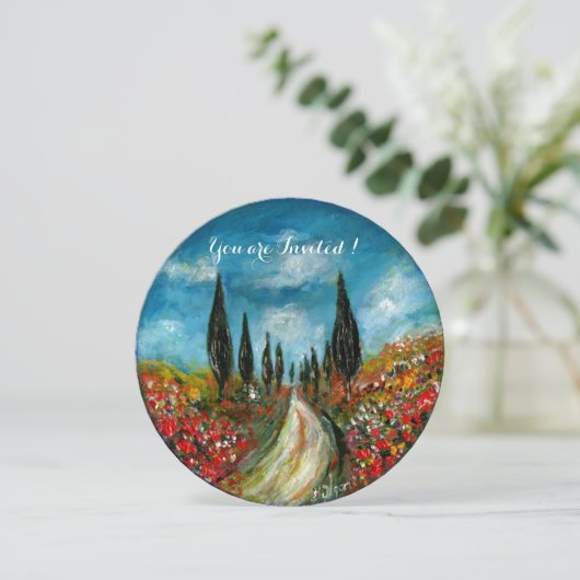 CYPERBOMEN EN POPPIËNTEN IN TUSCANY, rood blauw Kaart (Staand voorkant)