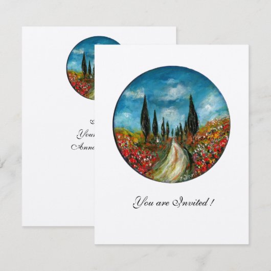 CYPERBOMEN EN POPPIËNTEN IN TUSCANY, rood blauw vi Kaart (Voorkant / Achterkant)