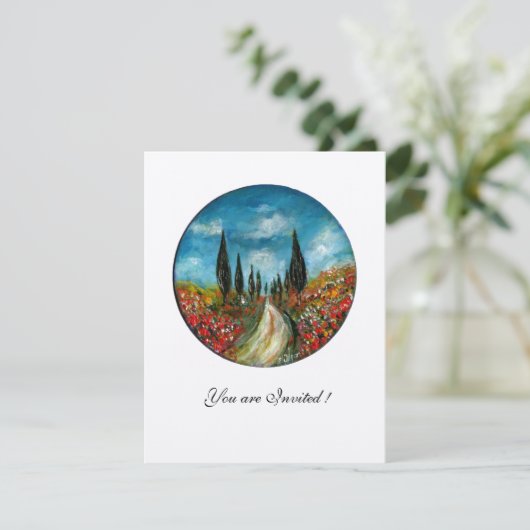 CYPERBOMEN EN POPPIËNTEN IN TUSCANY, rood blauw vi Kaart (Staand voorkant)