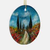 CYPERBOMEN EN POPPIËNTEN OP DE WEG VAN TUSCANY KERAMISCH ORNAMENT (Rechts)