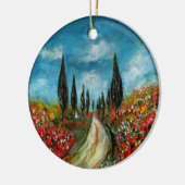 CYPERBOMEN EN POPPIËNTEN OP DE WEG VAN TUSCANY KERAMISCH ORNAMENT (Links)