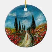 CYPERBOMEN EN POPPIËNTEN OP DE WEG VAN TUSCANY KERAMISCH ORNAMENT (Achterkant)