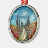 CYPERBOMEN EN POPPIËNTEN OP DE WEG VAN TUSCANY METALEN ORNAMENT (Links)