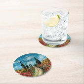 CYPERBOMEN EN POPPIËNTEN OP DE WEG VAN TUSCANY RONDE KARTONNEN ONDERZETTER (Insitu)