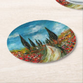 CYPERBOMEN EN POPPIËNTEN OP DE WEG VAN TUSCANY RONDE KARTONNEN ONDERZETTER (Gebogen)