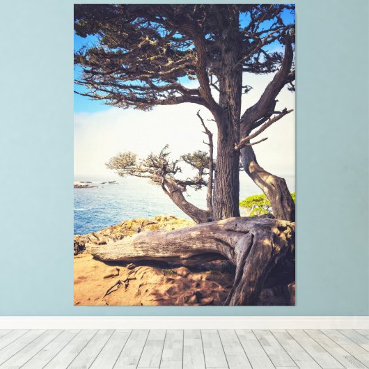 Cypress bij het Zee Canvas Afdruk (Insitu (Houten vloer))
