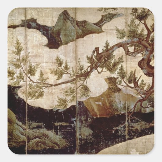 Cypress door Kano Eitoku, Muromanchi-periode Vierkante Sticker (Voorkant)