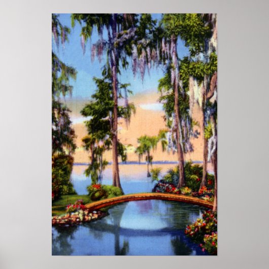 Cypress Gardens Florida Rustic Bridge over Kanaal Poster (Voorkant)
