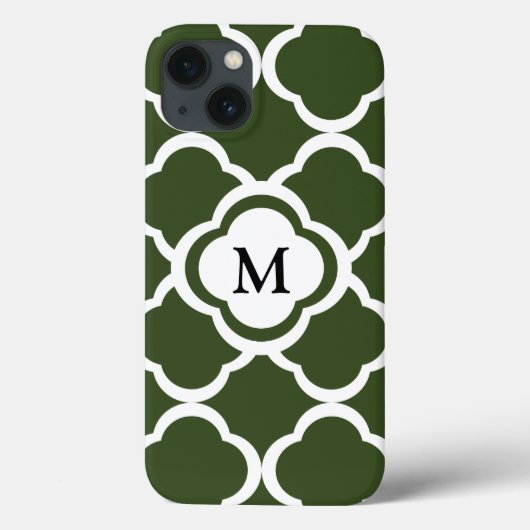 Cypress Groen en Wit Quatrefoil Monogram Case-Mate iPhone Case (Achterkant)