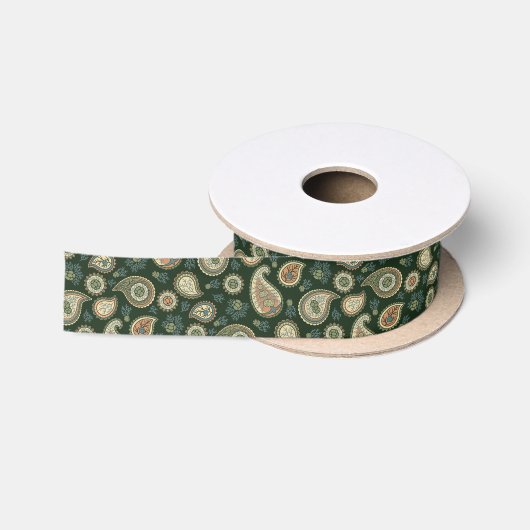Cypress Paisley Patroon Satijnen Lint (Spoel)