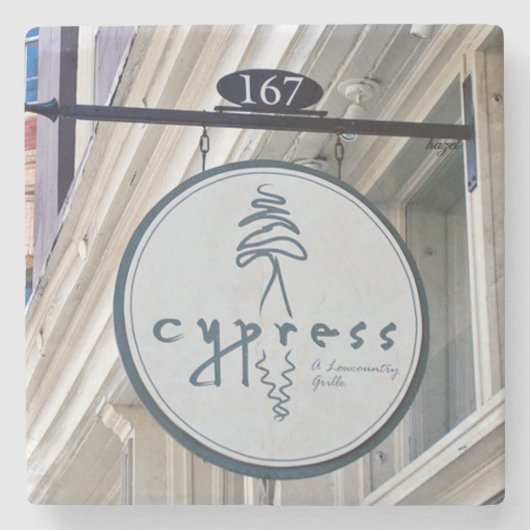 Cypress Restaurant Charleston, SC. Marmer Onderzet Stenen Onderzetter (Voorkant)