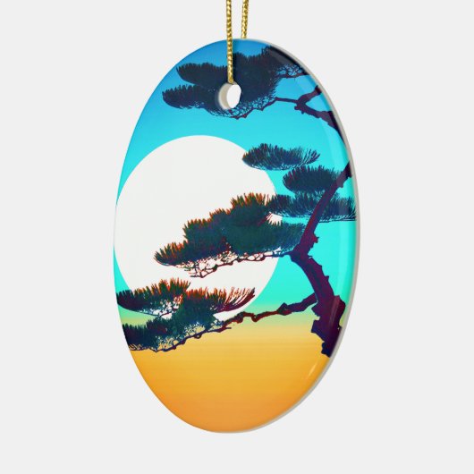 Cypress Tree en Volle Maan Keramisch Ornament (Links)