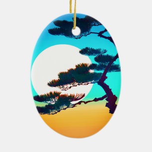 Cypress Tree en Volle Maan Keramisch Ornament