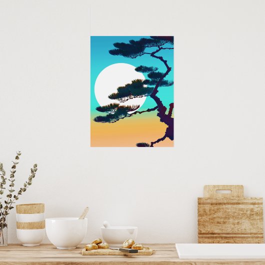 Cypress Tree en Volle Maan Poster (Keuken)