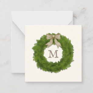 Cypress Wreath met Rustic Bw aangepaste monogramme Notitiekaartje