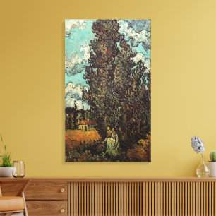 Cypresses en Two Women door Vincent van Gogh Canvas Afdruk