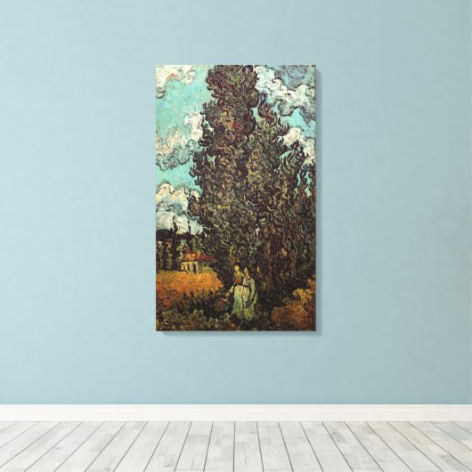 Cypresses en Two Women door Vincent van Gogh Canvas Afdruk (Insitu (Houten vloer))