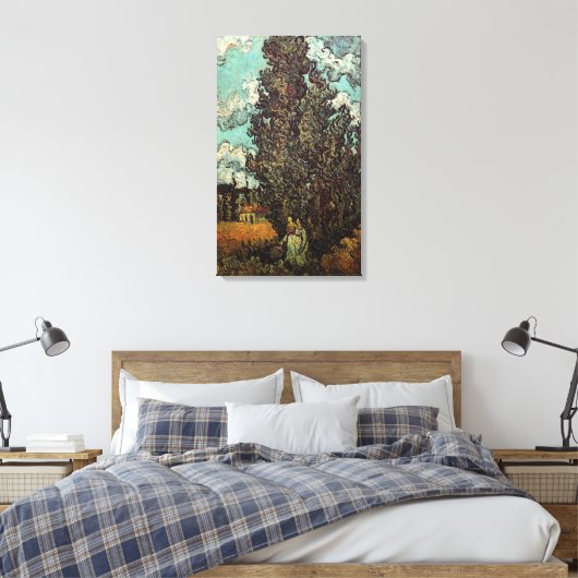 Cypresses en Two Women door Vincent van Gogh Canvas Afdruk (Insitu (Slaapkamer))