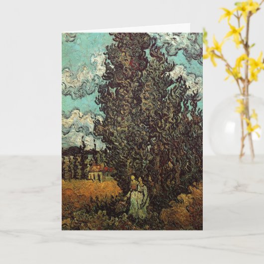 Cypresses en Two Women door Vincent van Gogh Kaart (Gele Bloem)