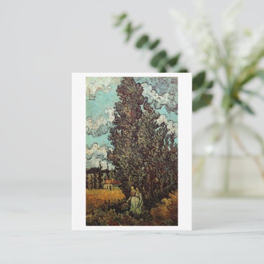 Cypresses en Two Women, Vincent van Gogh Briefkaart (Staand voorkant)