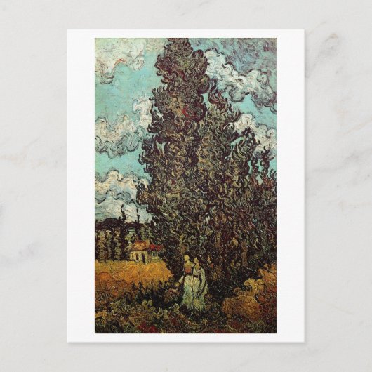 Cypresses en Two Women, Vincent van Gogh Briefkaart (Voorkant)
