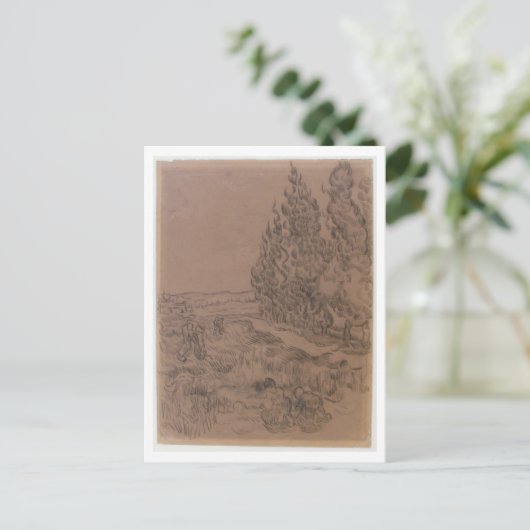 Cypresses four working, Van Gogh Fine Art Briefkaart (Staand voorkant)