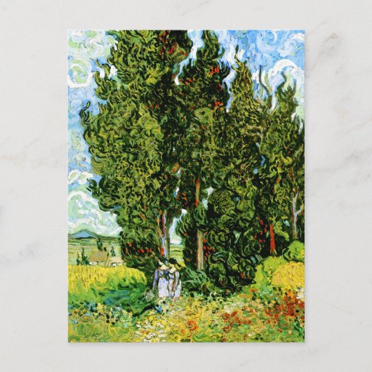 Cypresses met twee dames Van Gogh Fine Art Briefkaart (Voorkant)