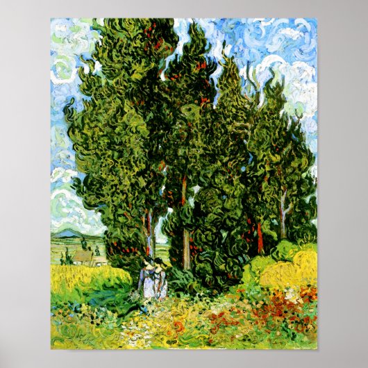 Cypresses met twee dames Van Gogh Fine Art Poster (Voorkant)