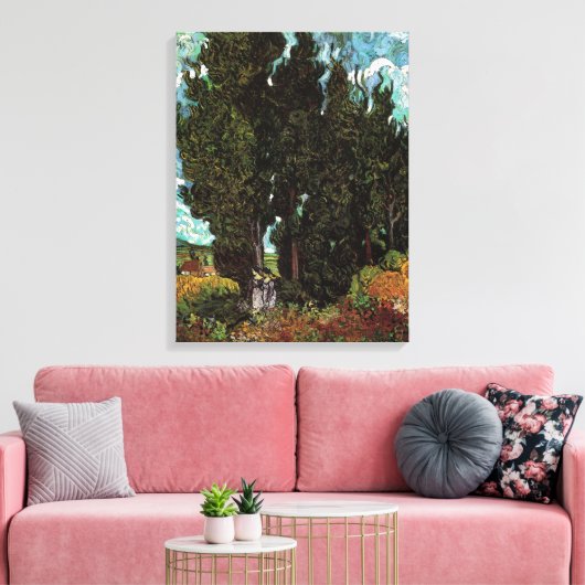 Cypresses met Vrouw Figures van Vincent van Gogh Canvas Afdruk (Insitu (Woonkamer))