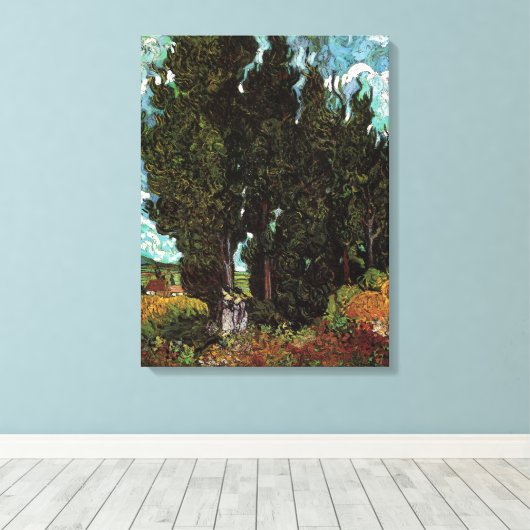 Cypresses met Vrouw Figures van Vincent van Gogh Canvas Afdruk (Insitu (Houten vloer))