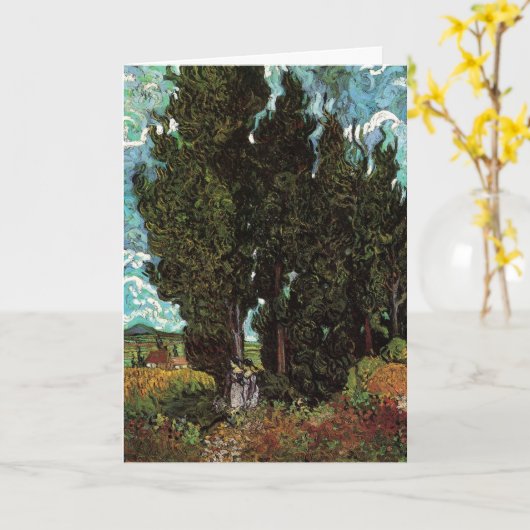 Cypresses met Vrouw Figures van Vincent van Gogh Kaart (Gele Bloem)