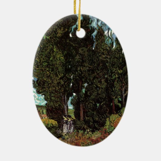 Cypresses met Vrouw Figures van Vincent van Gogh Keramisch Ornament (Achterkant)