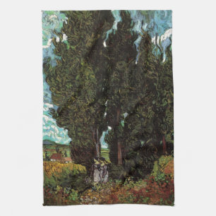 Cypresses met Vrouw Figures van Vincent van Gogh Theedoek