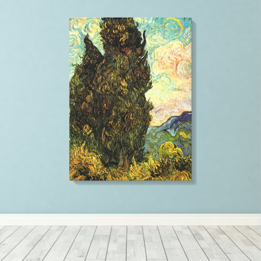 Cypresses van Vincent van Gogh Canvas Afdruk (Insitu (Houten vloer))