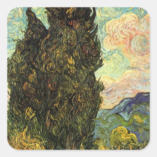 Cypresses van Vincent van Gogh Vierkante Sticker (Voorkant)