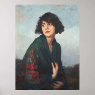 Cyprien Eugène Boulet Vrouw met groene sjaal Art Poster