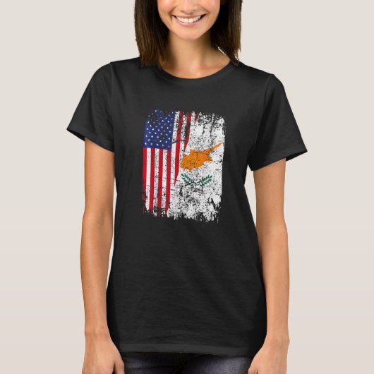 CYPRIOT ROOTS Half American Flag USA CYPRUS FLAG T-shirt (Voorkant)