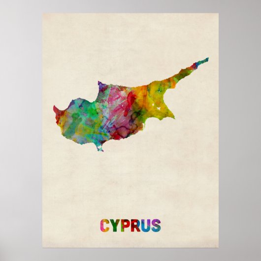 Cypriotische kaart met Waterverf Poster (Voorkant)