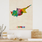 Cypriotische kaart met Waterverf Poster (Keuken)