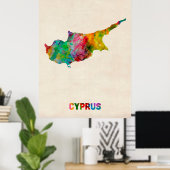 Cypriotische kaart met Waterverf Poster (Thuiskantoor)