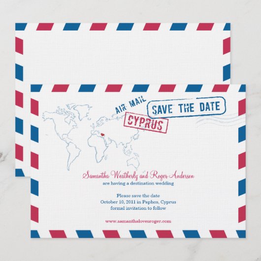 Cyprus Air Mail Wedding Save the Date (Voorkant / Achterkant)