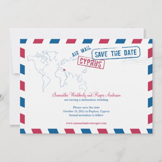 Cyprus Air Mail Wedding Save the Date (Voorkant)