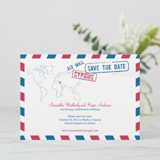 Cyprus Air Mail Wedding Save the Date (Staand voorkant)