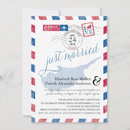 Cyprus Antieke Luchtpost Net Getrouwd Post Bruilof Kaart (Voorkant)