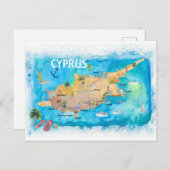 Cyprus geïllustreerde kaart met hoofdverkeerskenme (Voorkant / Achterkant)